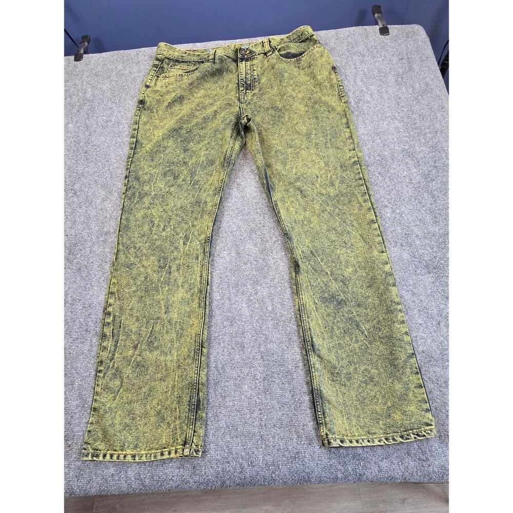 Black Smith Jeans Mens 40x32 Yellow Acid Wash Slim Straight Denim Jeans - Picture 1 of 7